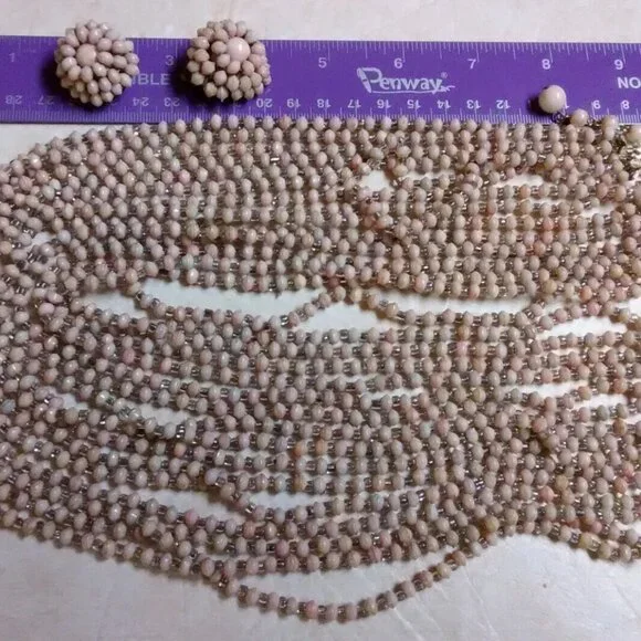VINTAGE Hong Kong multi strand necklace / earrings set - Picture 9 of 13